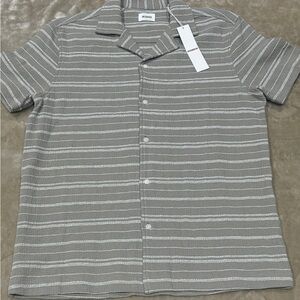 NWT! Hudson Jeans Gray /Tan and White Striped Button Down Shirt